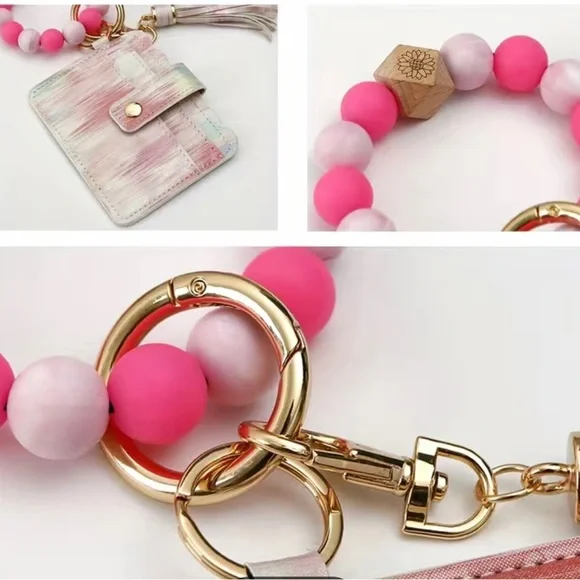 Brand New Pink Ombré Card Holder Wallet Tassel Decor Keychain for Bags - Picture 4 of 6